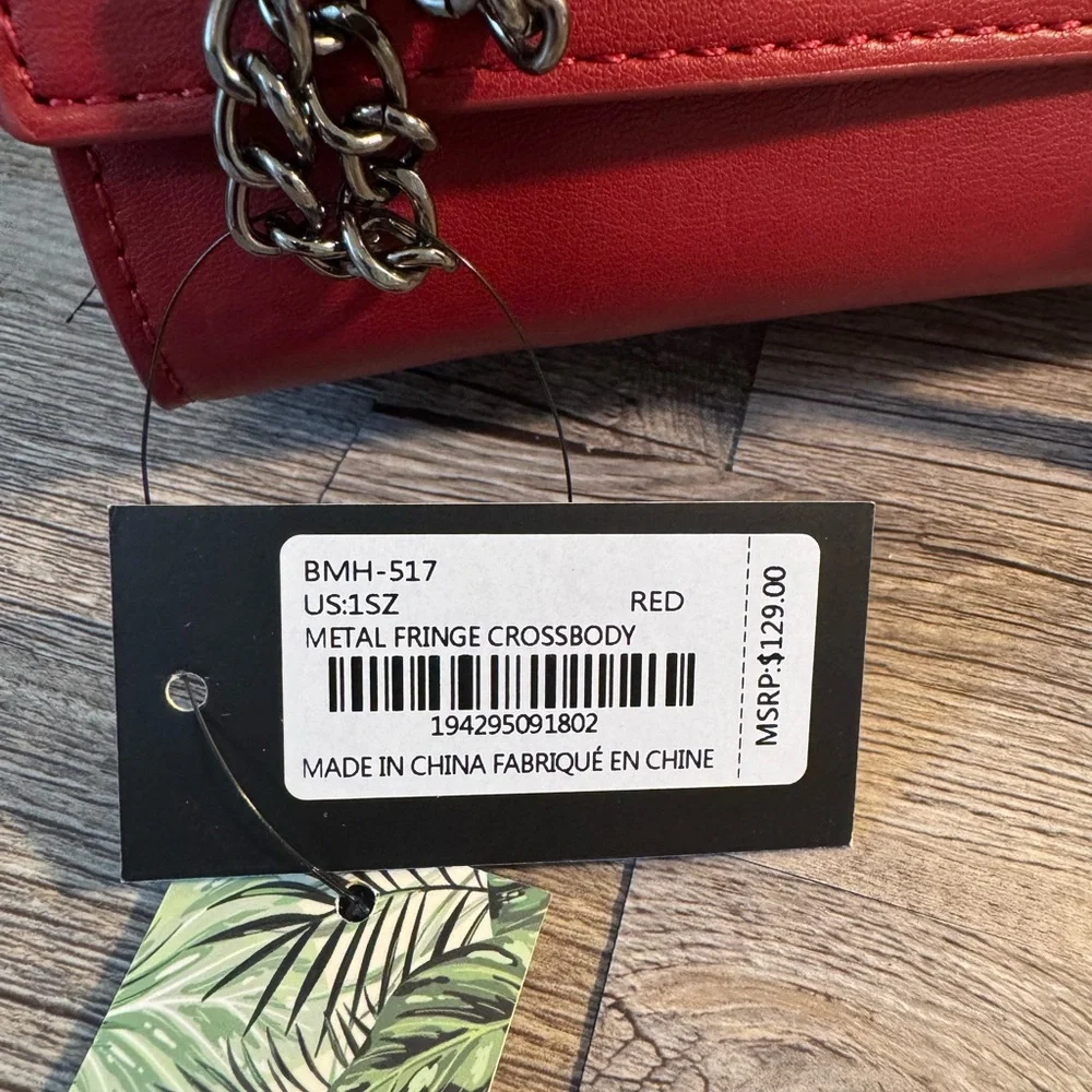 Badgley Mischka Red Crossbody Bag with Chain - Picture 6 of 10